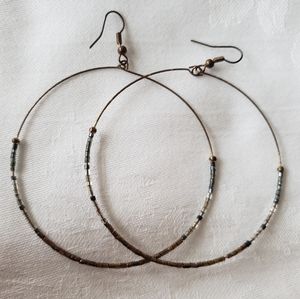 Beaded Hoop Earrings Bronze & Metallic